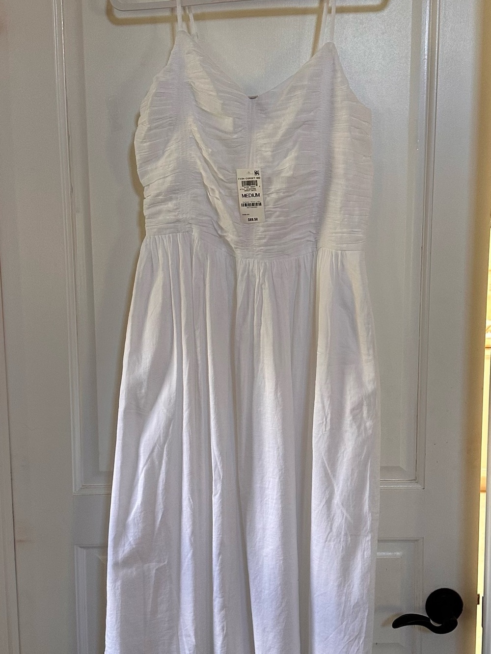 Macy’s On 34th White Spaghetti-Strap Midi Dress with Ruched Bodice
